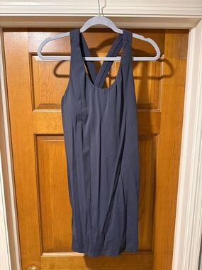 Active Cross-Back Tank Dress in Deep Navy with Built in Bra and Bodysuit